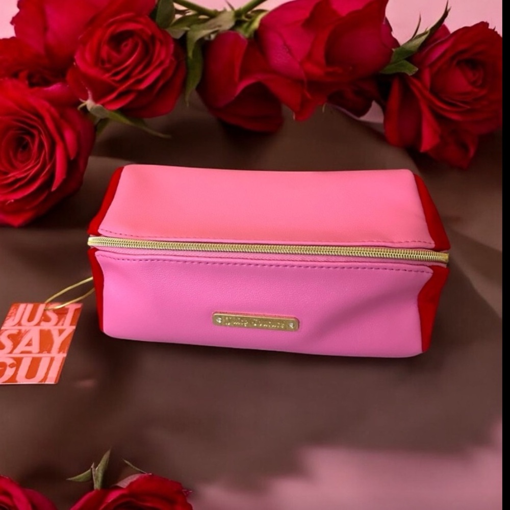 JUICY COUTURE "Just Say Oui" Pink + Red Velvet Makeup, Cosmetic & Travel Bag NWT